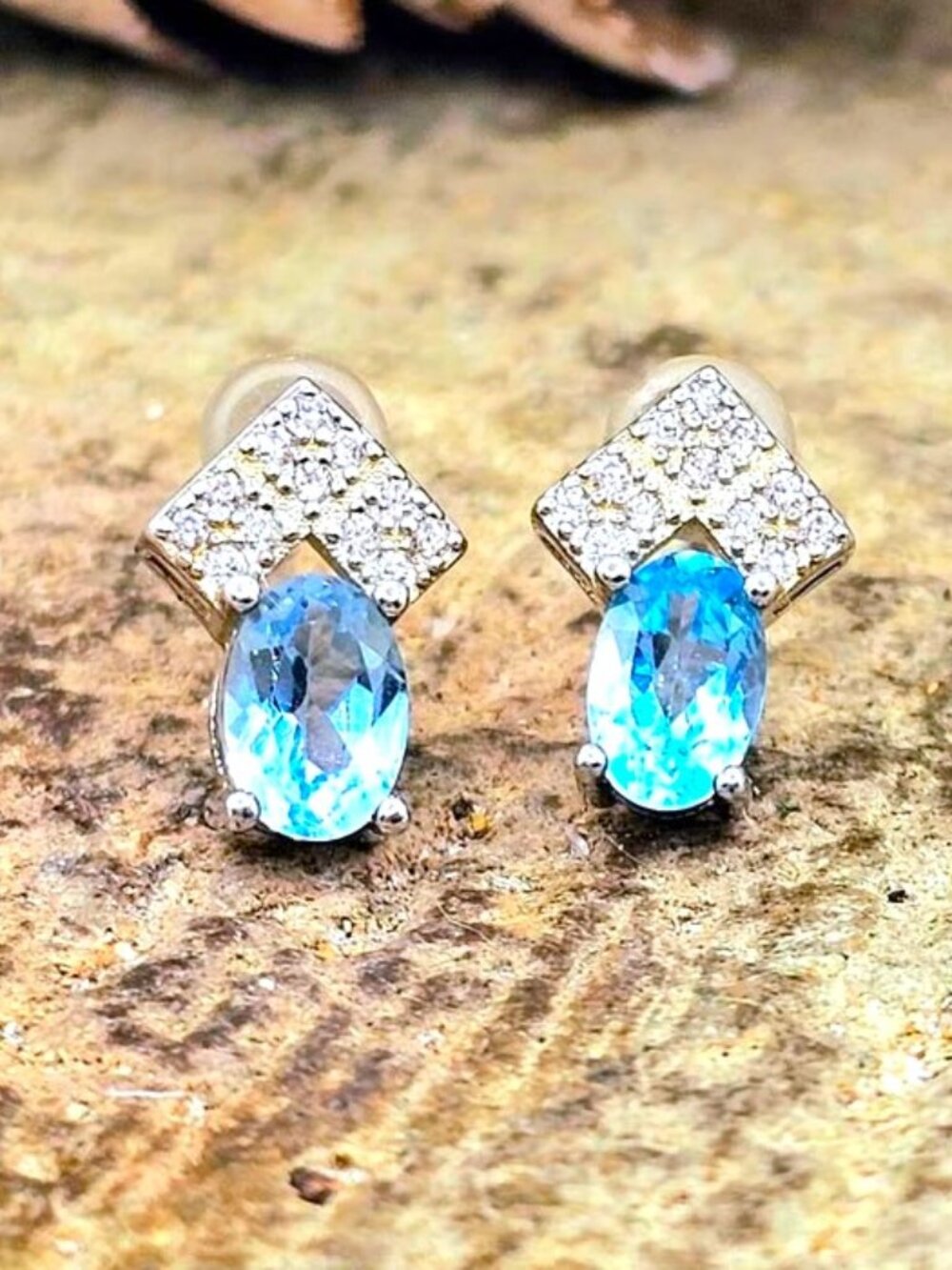 Faceted Topaz Ear Studs • Light Blue Gemstones • S925 Sterling Silver Posts